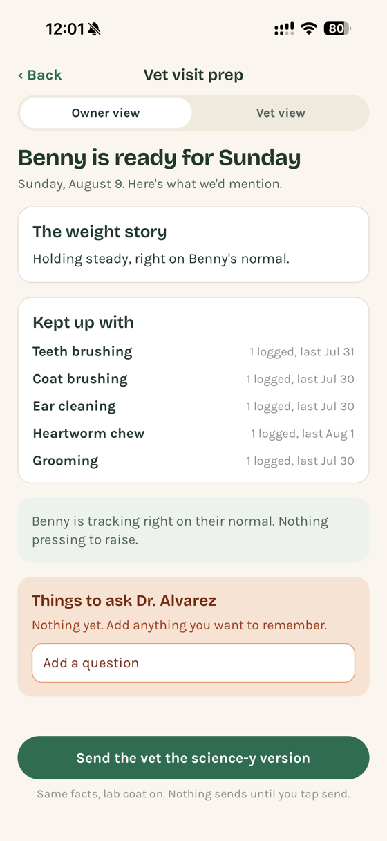Nosewise vet visit prep report